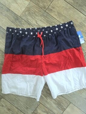 New Dream Wave Men's Patriotic USA star Swim Trunks Bue Red White Big Plus Sz 3x